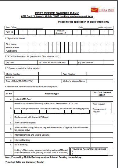 post office internet banking form