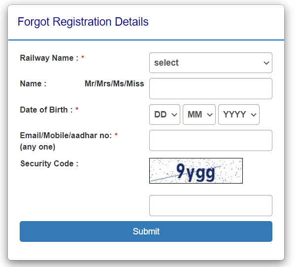 Railway Group D Registration number Forget